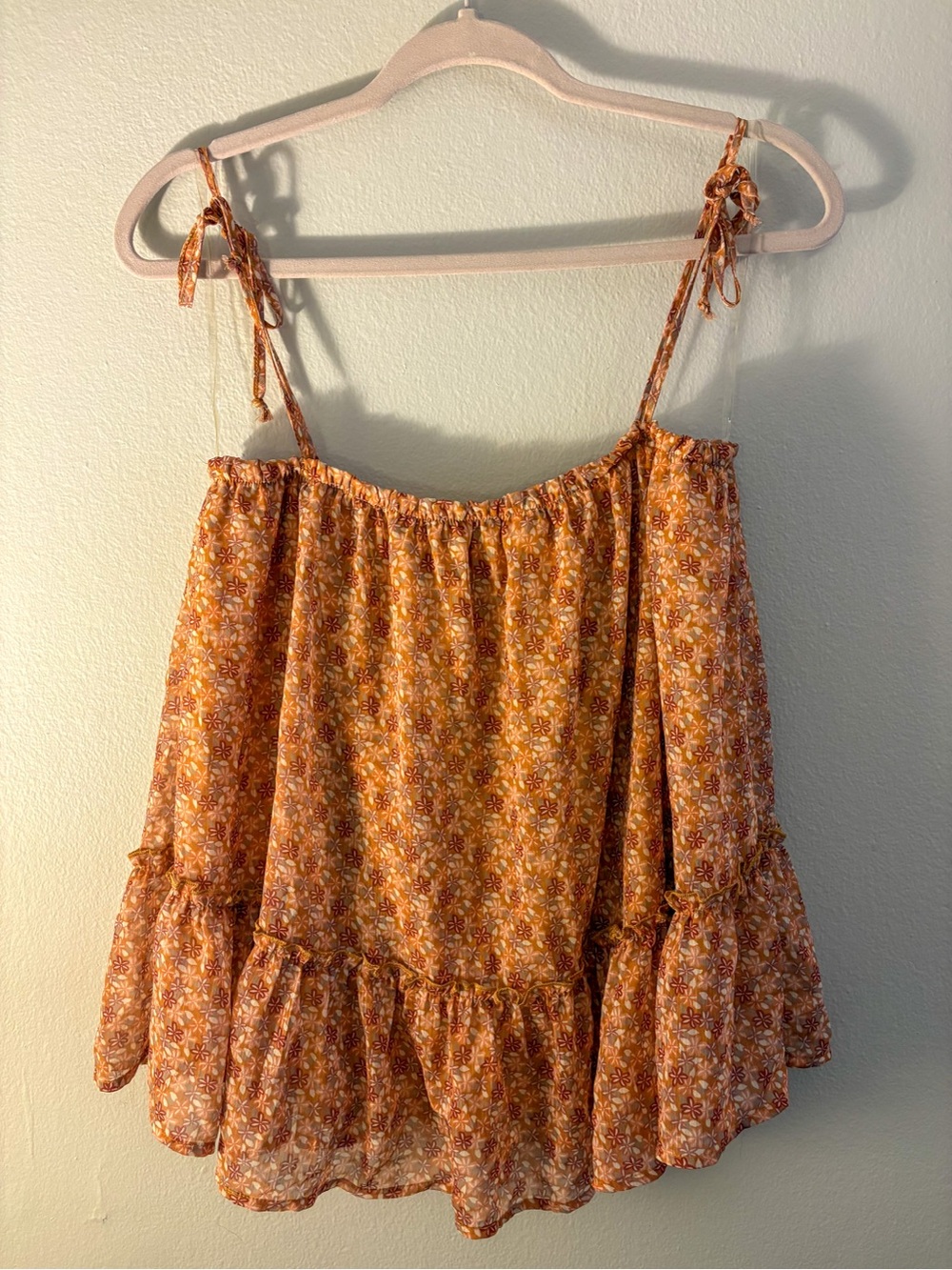 Pink Lily Rust Floral Tie-Shoulder Camisole